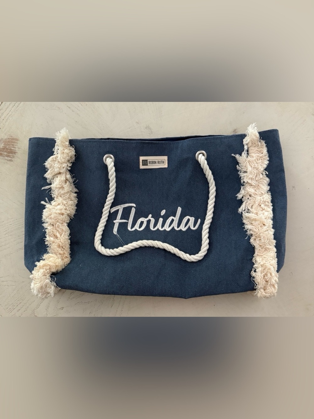 Robin Ruth Navy and Cream Canvas 'Florida' Rope-Handle Tote NWOT